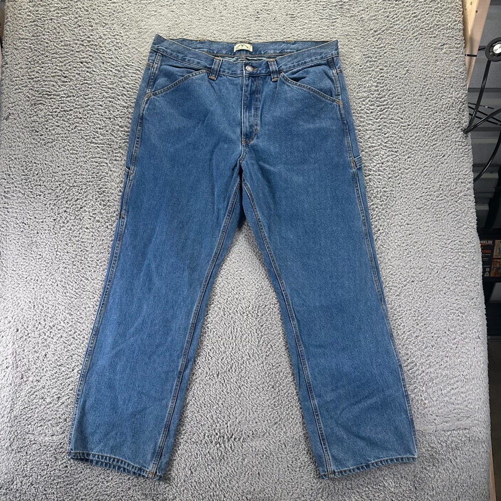 Blue Mountain Jeans Mens 38x32 Blue Cotton Denim Straight Carpenter Relaxed-Fit